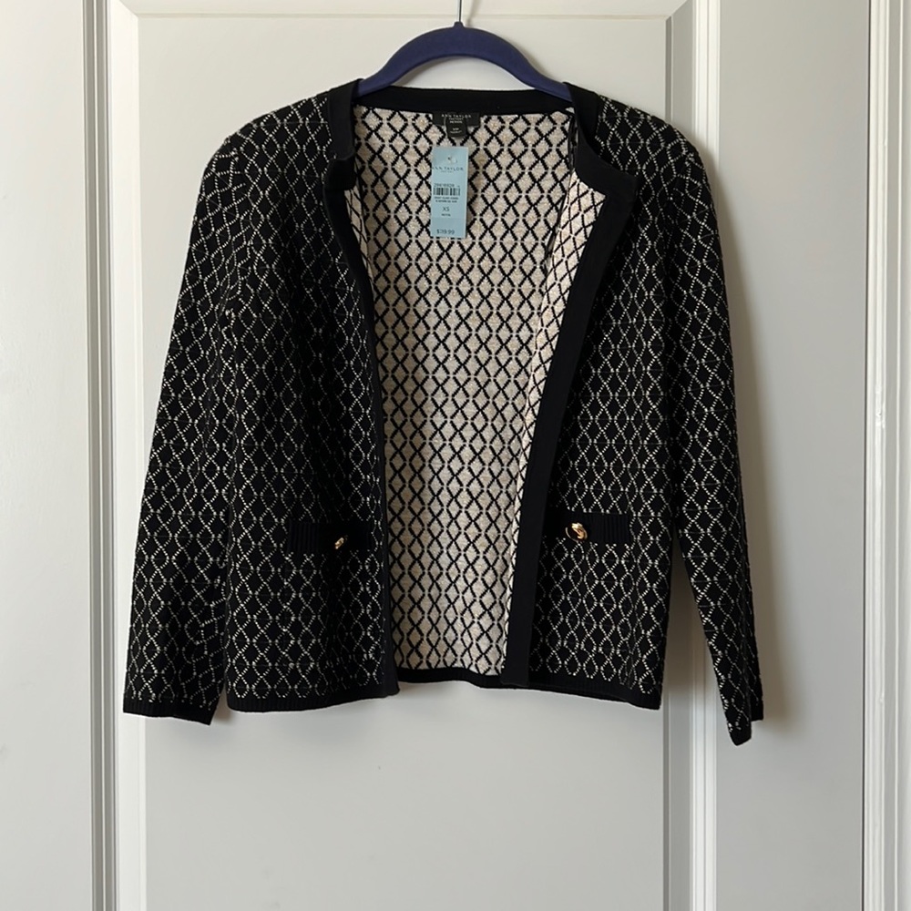 NWT Loft Black, Cream and Gold Cardigan